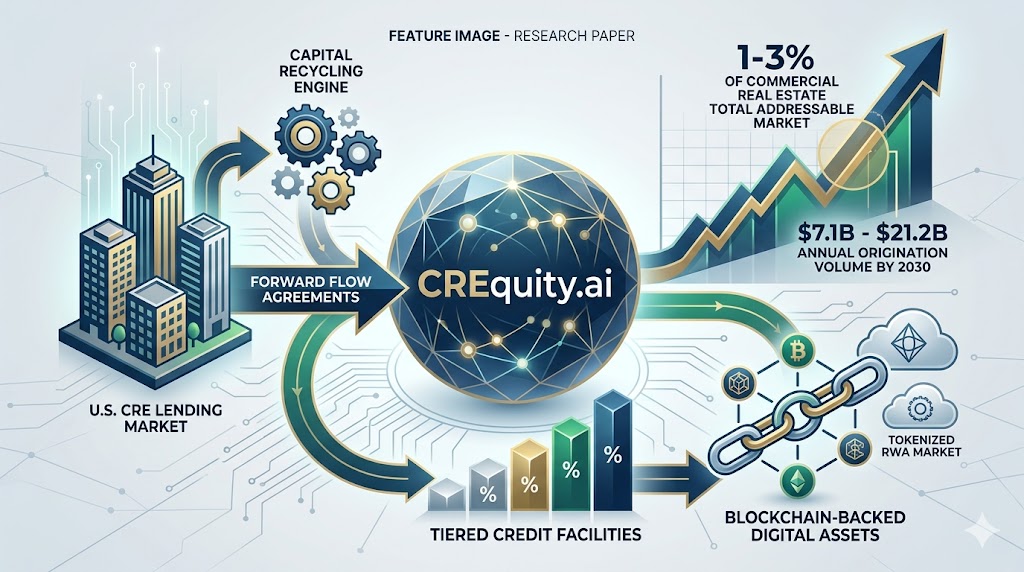 Leveraging Forward Flow Agreements, Tiered Credit Facilities, and Blockchain-Backed Digital Asets to Capture 1-3% of the Commercial Real Estate Total Addressable Market