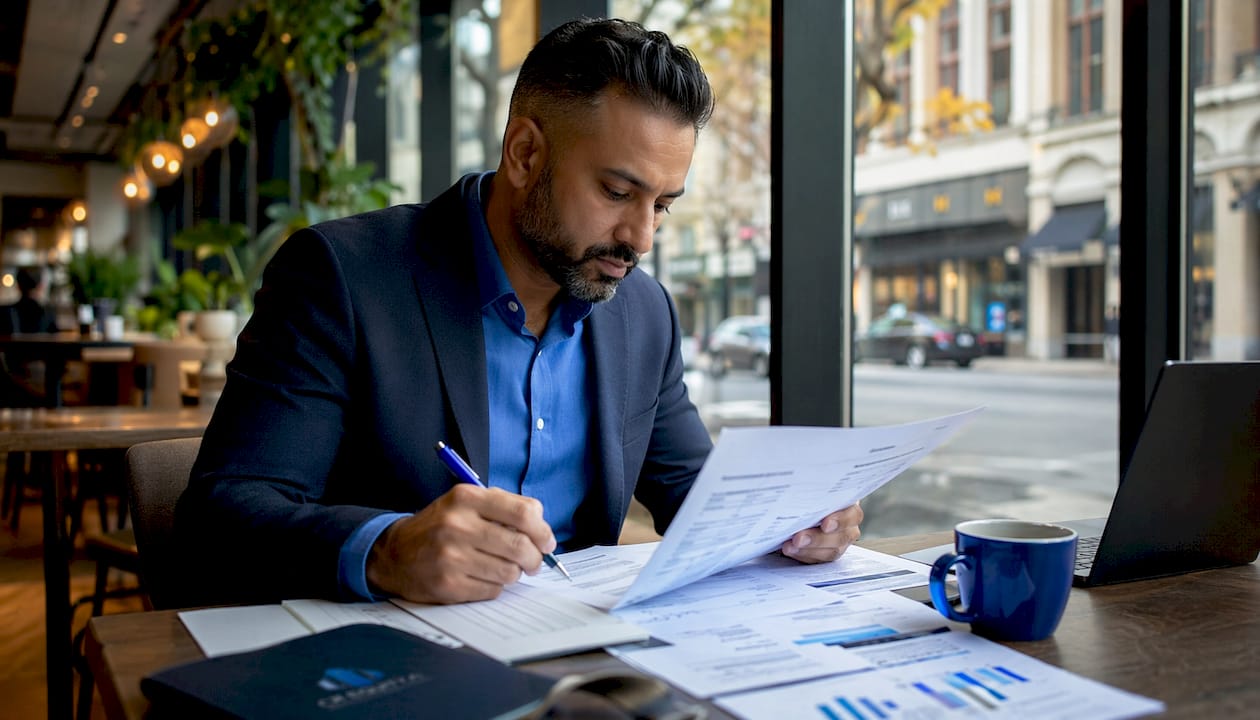 Investor reviewing real estate credit documents