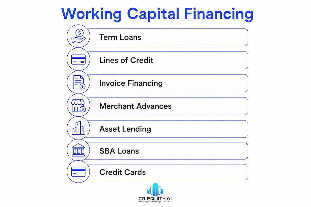 Infographic illustrating types of working capital financing