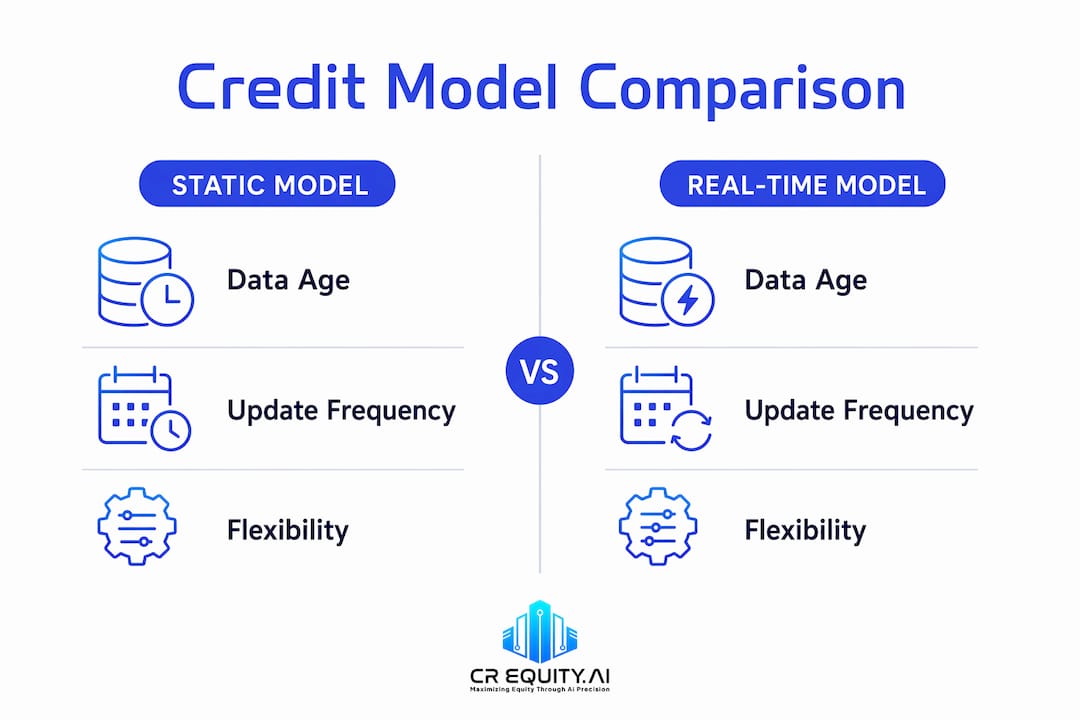 Infographic comparing static and real-time credit models