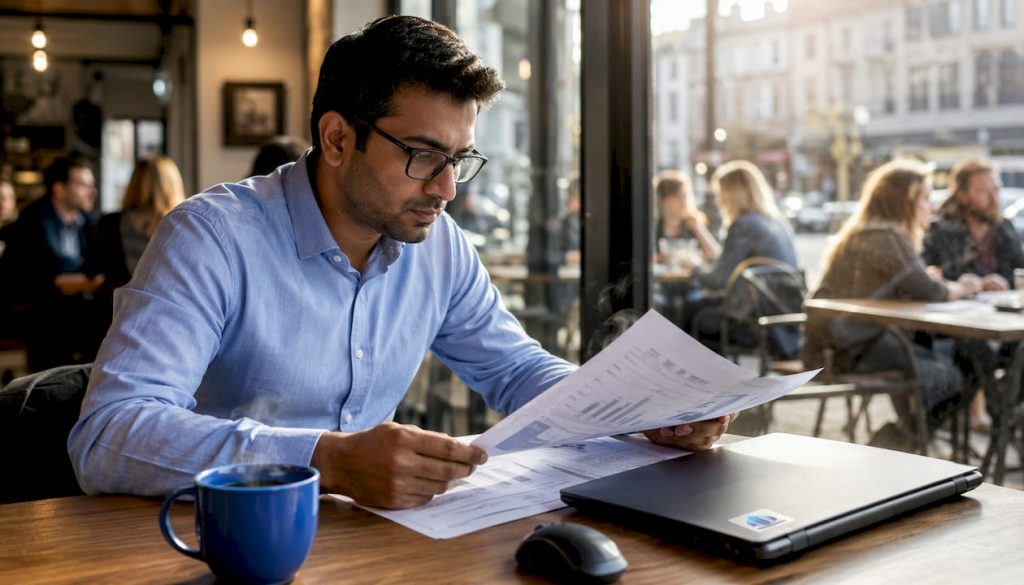 Person reviewing loan documents in office