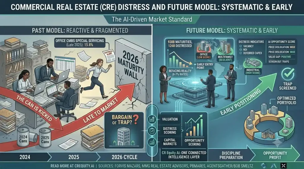 AI-powered analysis of commercial real estate distress and investment opportunities in 2026.