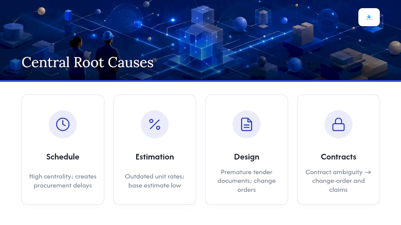 Diagram of root causes of cost overruns network