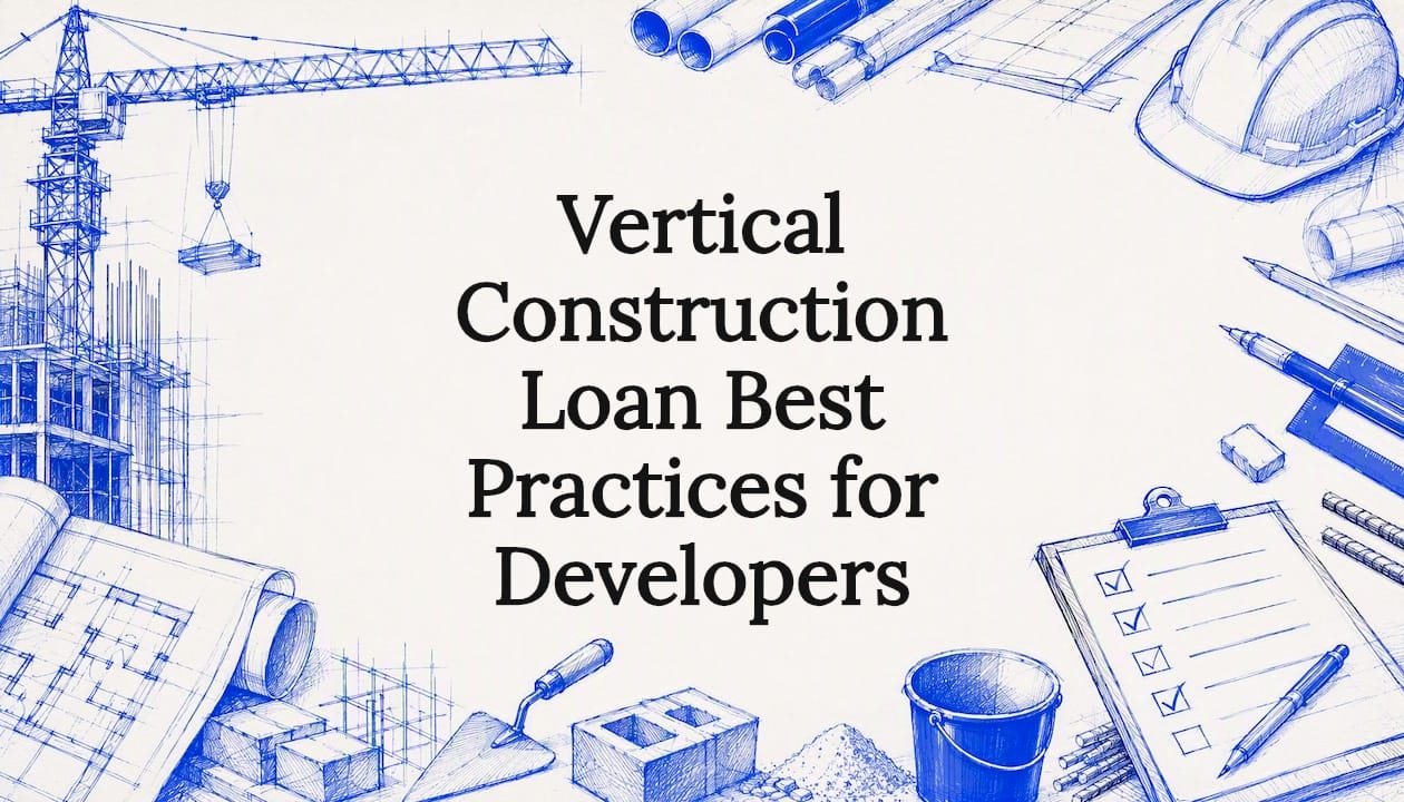 Decorative title card illustration for vertical construction loan article