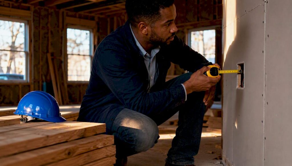 Direct Private Lending Platform Benefits for Real Estate Investors 10 Investor measuring drywall at renovation site