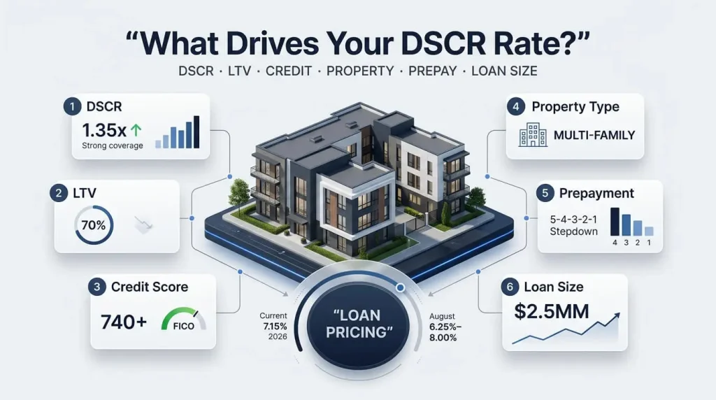 DSCR Loan Rates Explained: What Actually Sets Your Pricing in 2026 8 DSCR loan rates explained, including key factors that determine commercial real estate loan pricing in 2026.