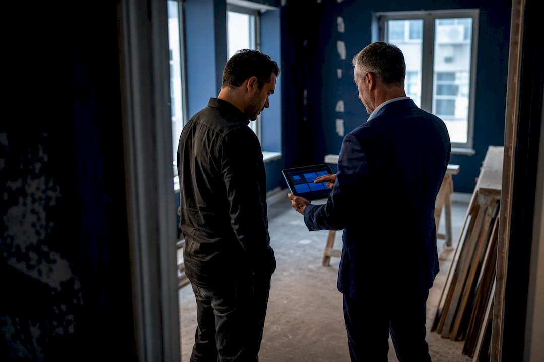Investor and broker reviewing property funding