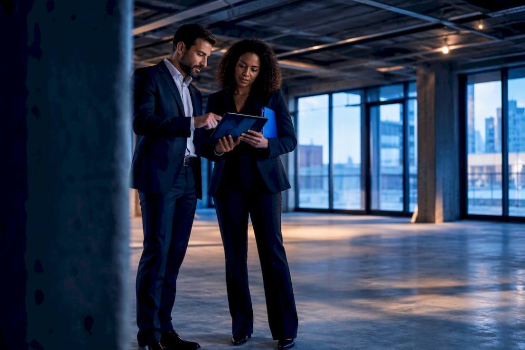 Investor and attorney reviewing loan terms
