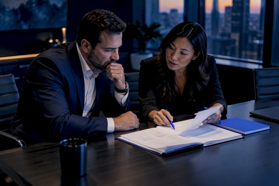 Borrower and advisor reviewing loan payoff terms