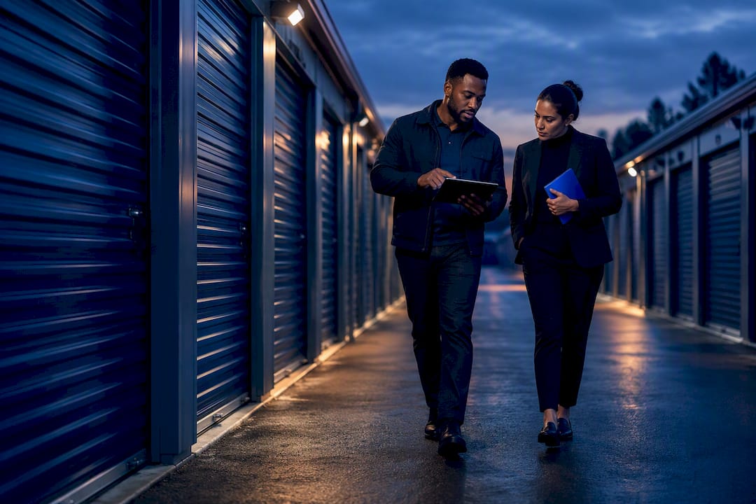 Investors reviewing a self-storage property valuation