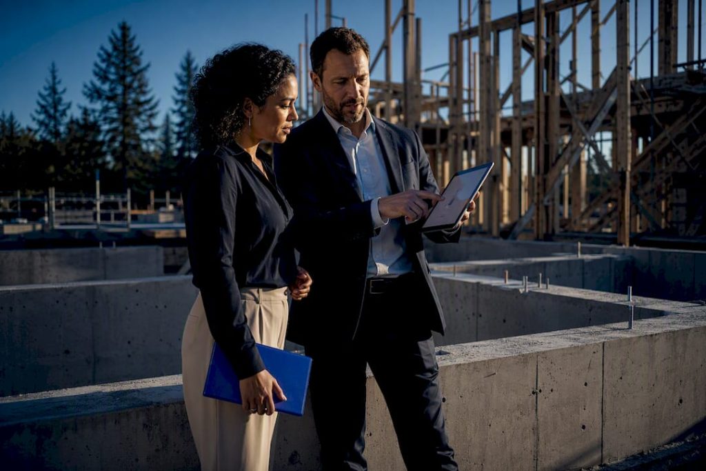 Borrower reviewing construction milestone with lender