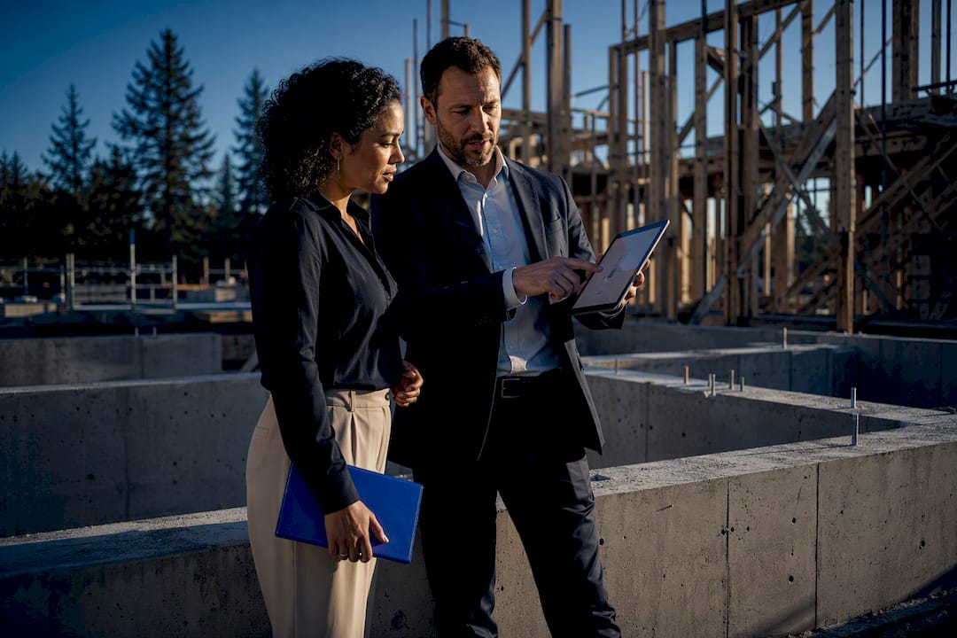Borrower reviewing construction milestone with lender