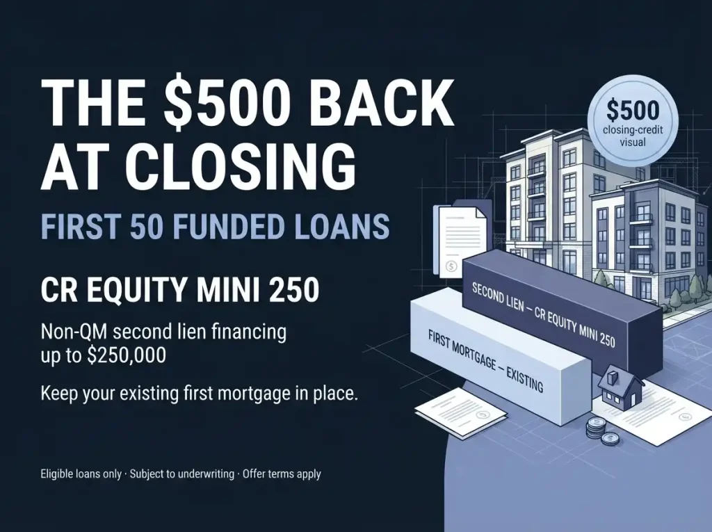 CR Equity Mini 250 $500 back at closing for first 50 funded loans