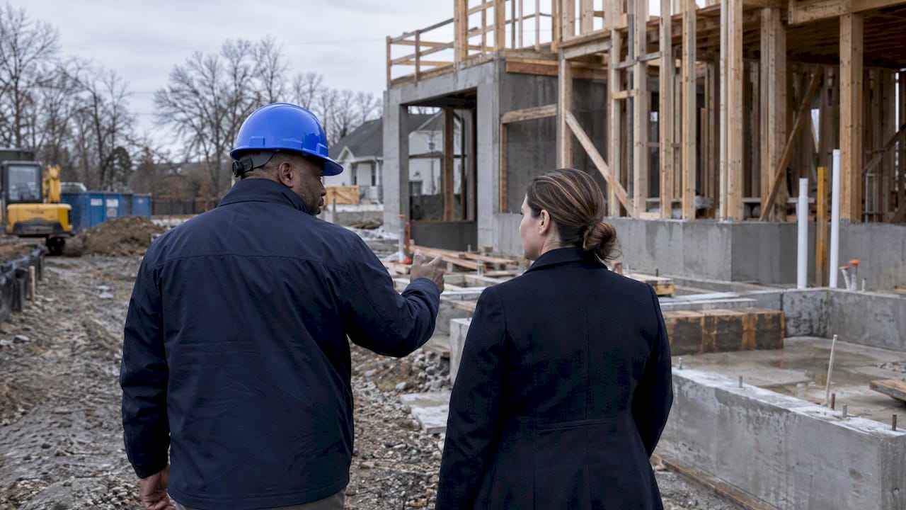 Sponsor and lender checking construction progress